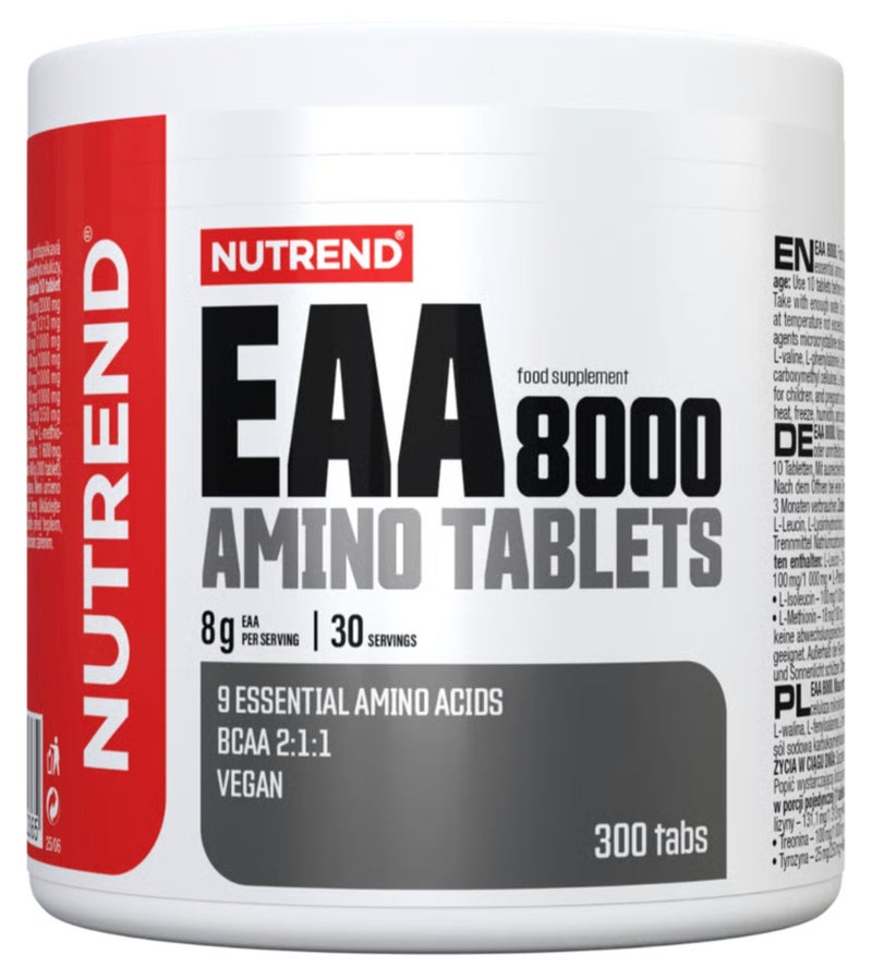 NUTREND EAA 8000 Amino Tablets | 8g EAA Per Serving | 9 Essential Amino Acids | BCAA 2:1:1 | Vegan | 300 Tablets - Image 1
